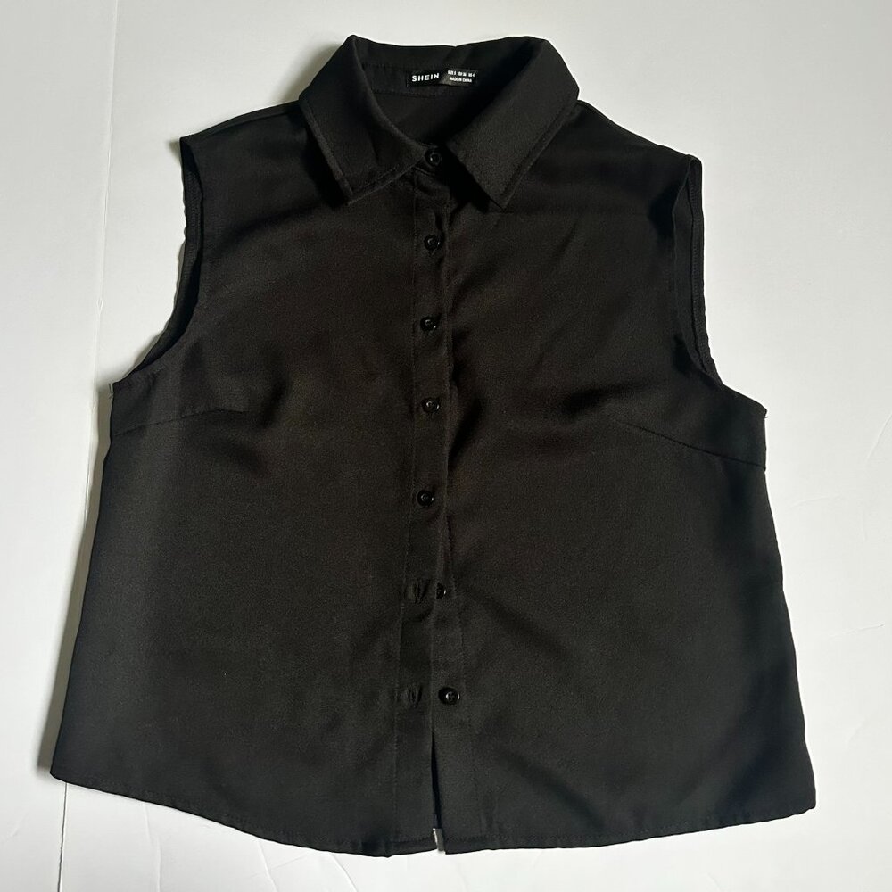 SHEIN Black Sleeveless Collared Button Down Shirt, Size S, NWOT